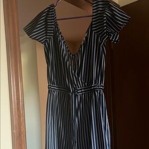 Blush Blue and White Casual Jumpsuit with V-Neck